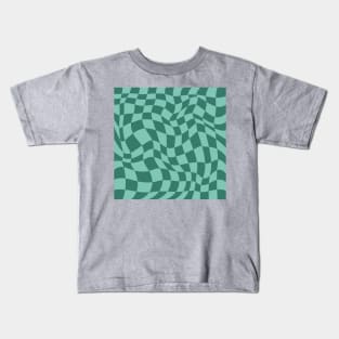 Two Green Warp Checkerboard Kids T-Shirt